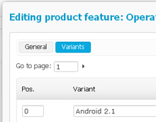 CS-Cart Administration panel - Editing product features